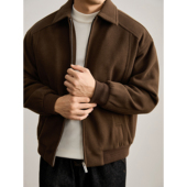 LUUD 老钱风内里夹棉保暖毛呢夹克男冬斜纹肌理复古拉链翻领外套