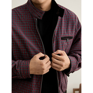 特价 双面穿格纹撞色立领哈灵顿夹克男秋冬麂皮绒保暖飞行员外套