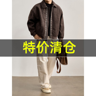 特价 松弛感假两件泰迪绒夹克男毛呢料格纹拼接夹棉棉服外套 冬季