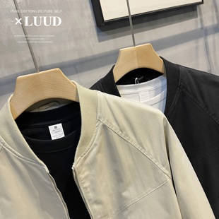 夹克衫 LUUD 修身 插肩袖 春秋防风休闲纯色外套帅气潮男棒球领长袖