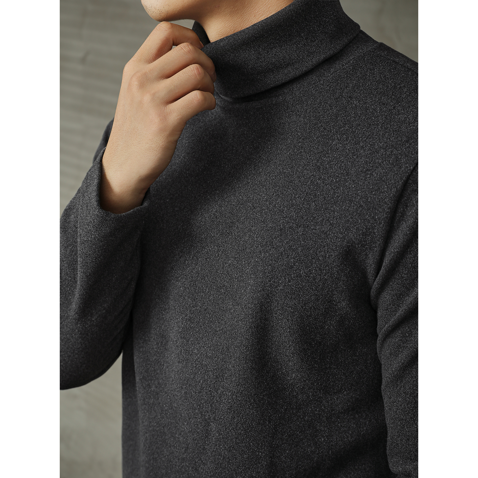 LUUD 深灰色高领打底衫男2025秋冬德绒长袖t恤修身上衣保暖套头衫