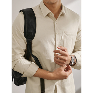 修身 LUUD 简约净色系100纯棉男士 翻领衬衫 外搭衬衣 都市轻奢范长袖