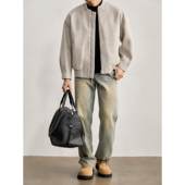 LUUD 短宽版 型绵羊毛混纺磨毛肌理毛呢外套棒球领老钱复古夹克男