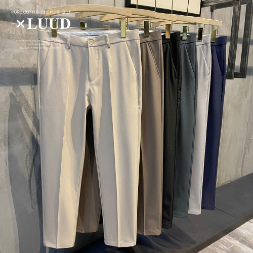 LUUD 韩版商务通勤西裤男夏季简约九分裤修身小直筒潮流休闲裤子