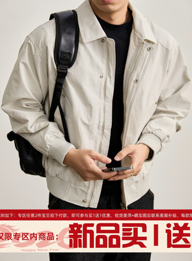 LUUD CityBoy朋克风短宽翻领外套男士抽褶袖设计双门襟哈灵顿夹克