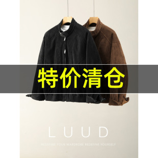 特价 外套 灯芯绒竖纹肌理立领加厚夹克男冬内里夹棉双拉链短宽款