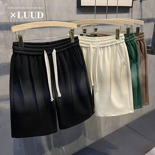 LUUD 渐变色直筒短裤男款抽绳宽松休闲运动中裤潮牌美式五分裤子