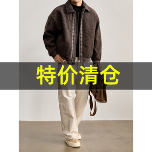 特价 冬季松弛感假两件泰迪绒夹克男毛呢料格纹拼接夹棉棉服外套