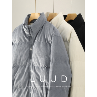 LUUD 极简保暖蓬松棉服宽松外套男 竖条绒面肌理感立领面包服冬季
