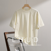 LUUD T恤男国潮高街休闲上衣宽松百搭圆领体恤衫 美式 复古拼接短袖