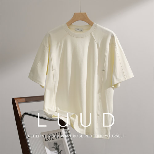 LUUD 美式复古拼接短袖T恤男国潮高街休闲上衣宽松百搭圆领体恤衫