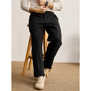 纯色极简风半松紧腰休闲西裤 LUUD 保暖磨毛直筒毛呢长裤 冬季 男士