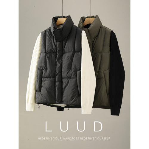 LUUD 冬季新款保暖白鸭绒立领羽绒马甲男士标签装饰坎肩无袖外套