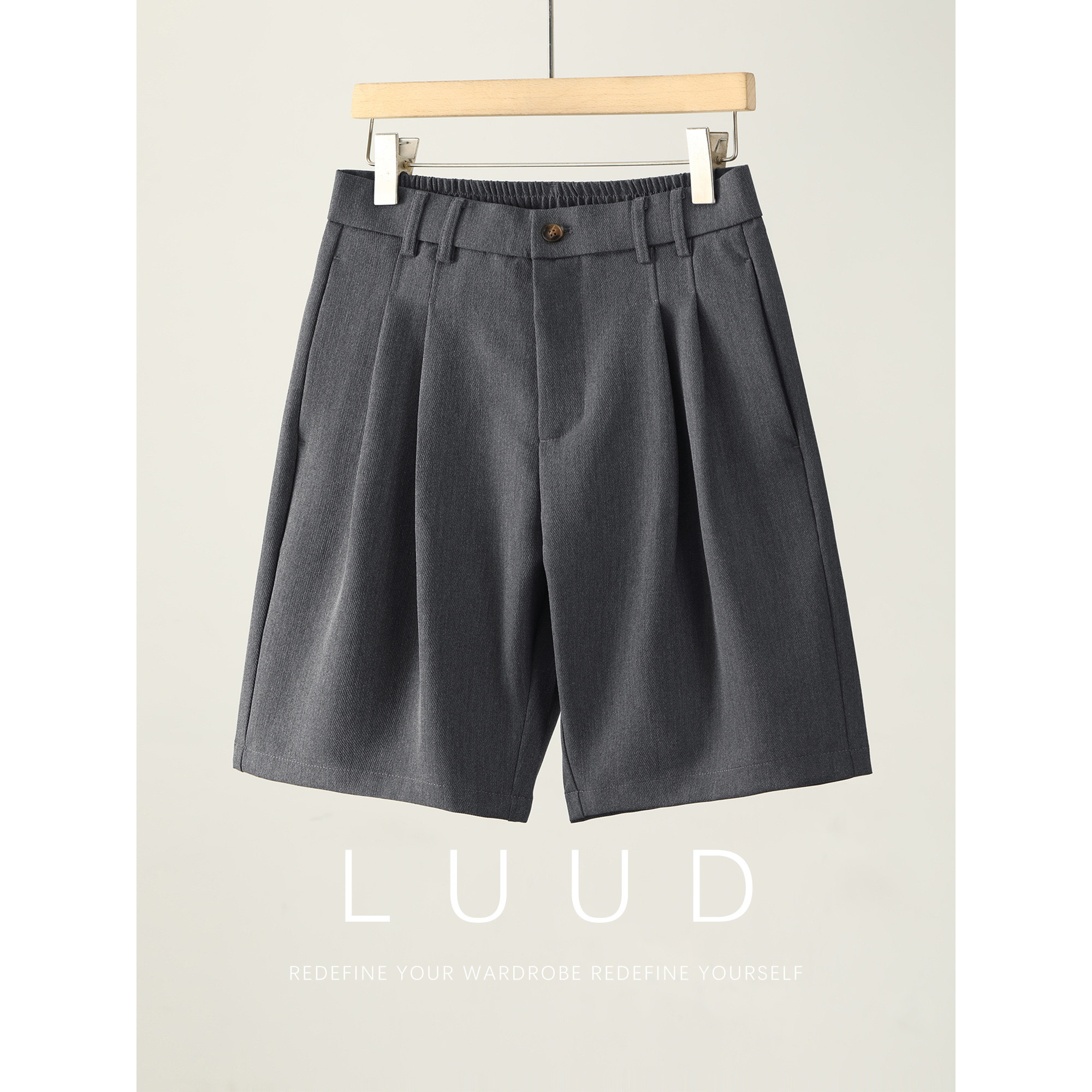LUUD 都市通勤风休闲小西裤短裤男夏季口抽褶微阔直筒五分裤中裤