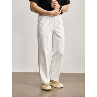 通勤百搭水洗棉直筒长裤 男士 柔软亲肤莱赛尔混纺白色休闲裤 LUUD