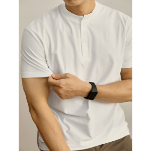 薄款 T恤男夏季 净色百搭索罗娜体恤上衣 日系极简风亨利领短袖 LUUD