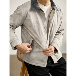 LUUD 内里加绒加厚保暖防风夹克男灯芯绒拼接翻领双门襟外套 冬季