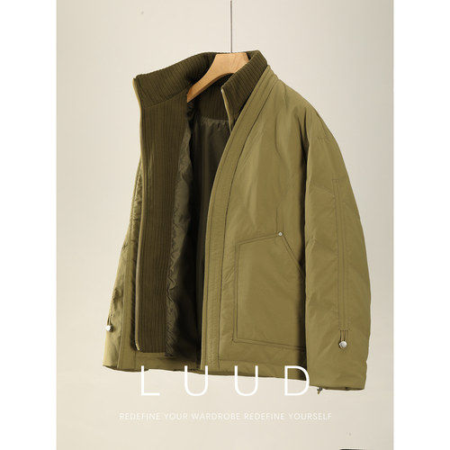 LUUD 假两件拼接双领口层次感90鸭绒羽绒服男冬道袍领双门襟外套