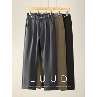 男垂感简约按扣设计西裤 LUUD 那不勒斯半松紧腰直筒阔腿休闲长裤