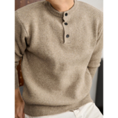 套头亨利领针织衫 LUUD 高克重630g绵羊毛混纺软糯亲肤毛衣男冬季