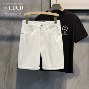 气质简约休闲百搭舒适透气短裤 LUUD 男士 夏季 高弹黑白色牛仔中裤