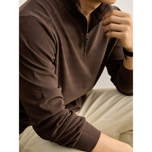 LUUD 秋冬 美拉德色磨毛德绒套头卫衣男通勤极简风半拉链高领长袖