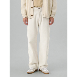 异色弧形车线贴袋设计洗水牛仔裤 男士 100%纯棉极简直筒长裤 LUUD