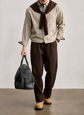 LUUD 色织纱线条纹翻领衬衫男士轻奢通勤单贴袋春季薄款衬衣外套