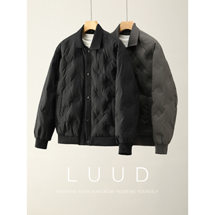 白鸭绒翻领外套男冬圆形暗纹保暖羽绒服夹克 针织拼接款 LUUD 新款