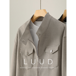 LUUD 外套 复古潮流天丝羊毛混纺立领夹克男多口袋双拉链毛呢工装