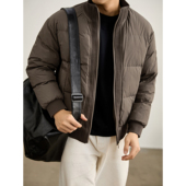 LUUD 针织罗纹拼接款 立领外套男冬保暖防风白鸭绒蓬松轻盈羽绒服