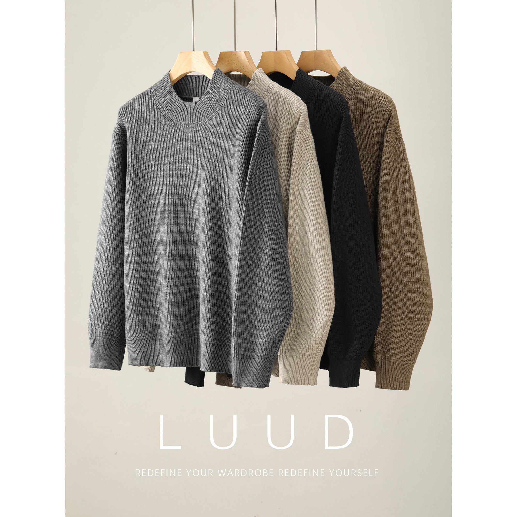 LUUD 男秋冬极简休闲针织打底衫坑条肌理罗纹半高领保暖内搭毛衣,男装,针织衫/毛衣,淘宝优惠券,粉丝福利购,淘宝优惠卷