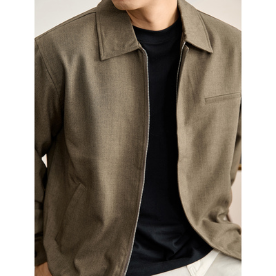 LUUD 男士秋冬季卡其色飞行员夹克复古短宽版型上衣翻领拉链外套