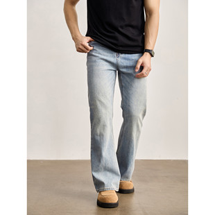 复古做旧猫须纹微喇休闲裤 浅蓝色竹节休闲长裤 男装 个性 时尚 LUUD