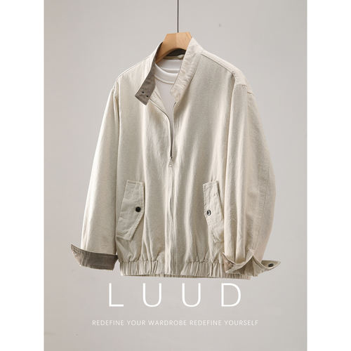 LUUD 棉麻撞色拼接千鸟格立领外套男士cleanfit慵懒早春夹克上衣