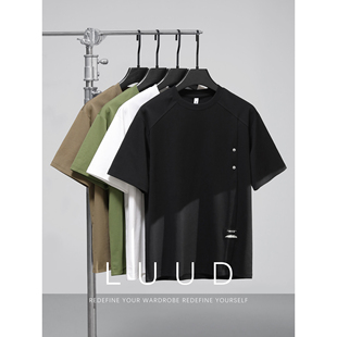 LUUD 高级设计感男士结构分割线短袖上衣铆钉装饰时尚百搭圆领T恤