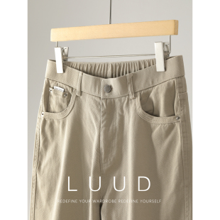 男立体裁剪明线月牙口袋休闲裤 LUUD 100纯棉复古休闲半松腰牛仔裤