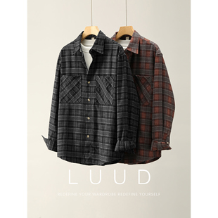 衬衫 长袖 怀旧苏格兰风双贴袋设计衬衣外套280g磨毛格纹阔版 LUUD
