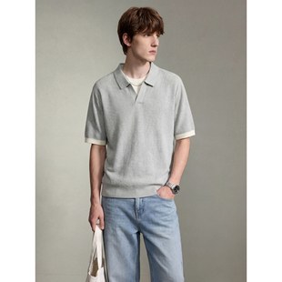 T恤撞色假两件拼接针织POLO衫 LUUD 双领口翻领短袖 透气薄款 男夏季