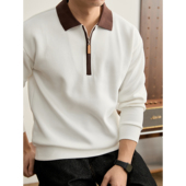 撞色半拉链翻领竖纹肌理针织衫 男秋冬季 都市通勤长袖 LUUD POLO衫