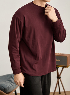LUUD 安哥拉红圆领长袖T恤衫男士字母小标签中线拼接设计休闲卫衣