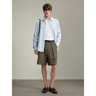 男宽松透气吸湿长袖 衬衫 夏威夷度假风纯色100%亚麻薄款 LUUD