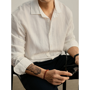 LUUD 儒雅老钱风透气显瘦天丝亚麻长袖衬衫男士秋季极简休闲衬衣