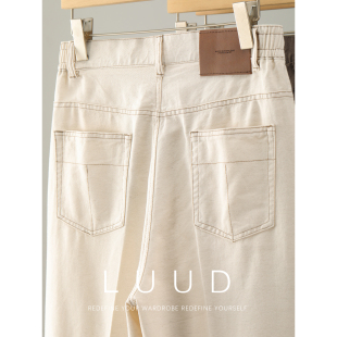 莱赛尔混纺直筒裤 男夏季 异色辑明线仿牛仔布水洗棉休闲长裤 LUUD