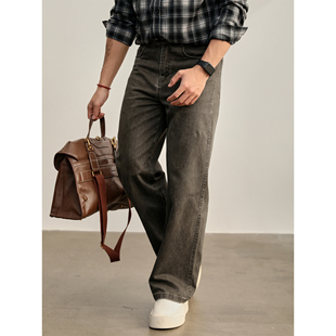 简约休闲半松紧腰复古长裤 男款 100%纯棉水洗做旧阔腿牛仔裤 LUUD