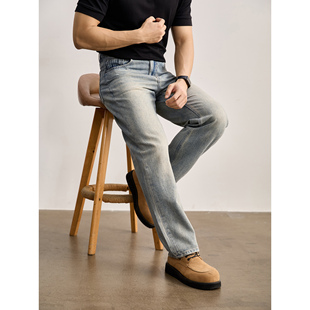 竖条刺绣口袋纹理做旧水洗牛仔裤 天丝莱赛尔棉直筒裤 男春季 LUUD