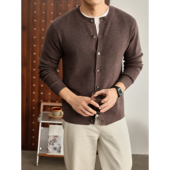 LUUD 毛衣外套秋 羊毛混纺单排扣长袖 极简轻熟风男士 圆领针织开衫