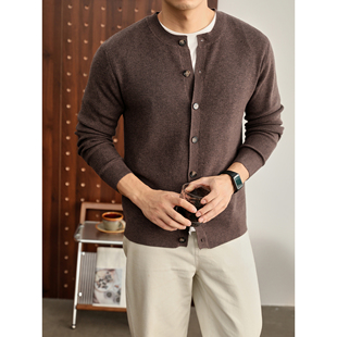 羊毛混纺单排扣长袖 圆领针织开衫 毛衣外套秋 极简轻熟风男士 LUUD