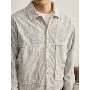 LUUD 艺术感做旧扎染肌理绣标短宽夹克灯芯绒竖条绒休闲外套男冬