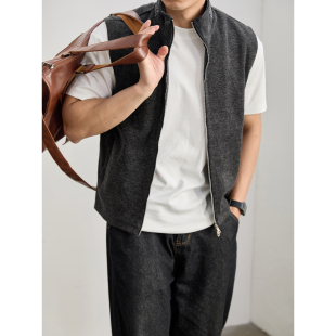 格纹拼接叠穿无袖 LUUD 款 针织拉链马甲春季 立领外套 高级轻奢男士